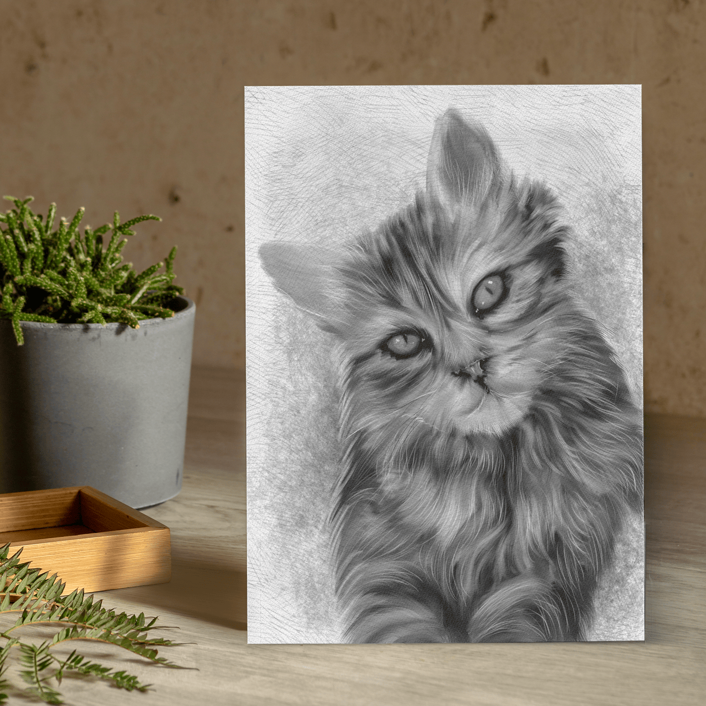 cat pencil portrait of an adorable fur cat drawn in black and white