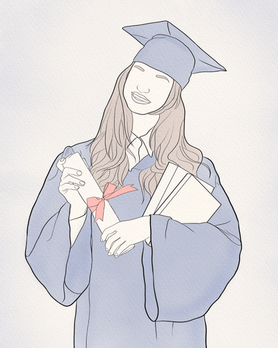 graduation canvas painting of a female graduating student