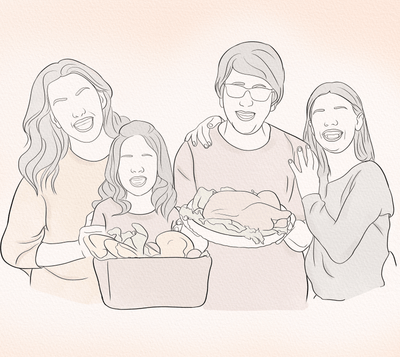 thanksgiving line art of a happy family
