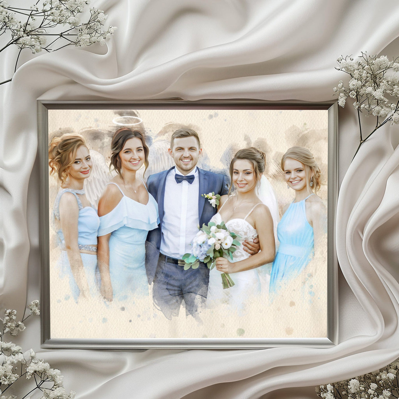 wedding photo restoration of lovely couple along with their friends