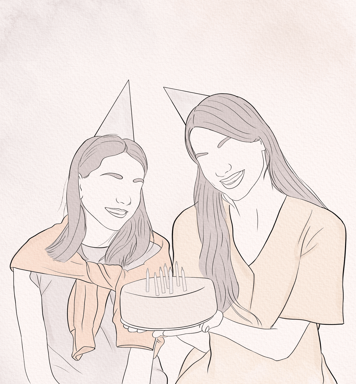 birthday line art of a mother and daughter