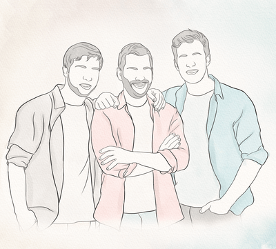 custom line art of 3 amazing male friends