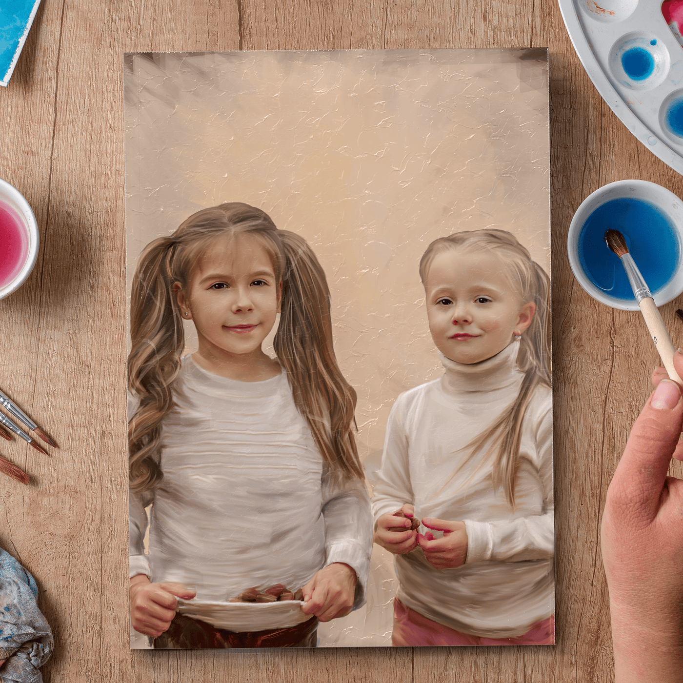 children acrylic painting of two lovely female buddies
