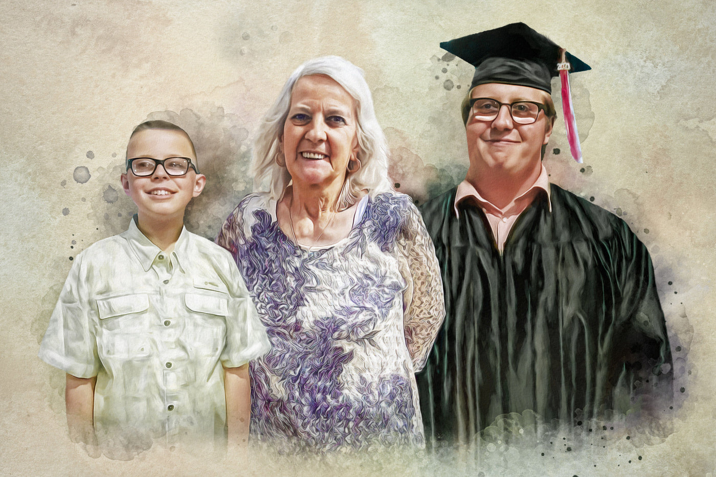 graduation photo manipulation of a man with his grand mother and young brother