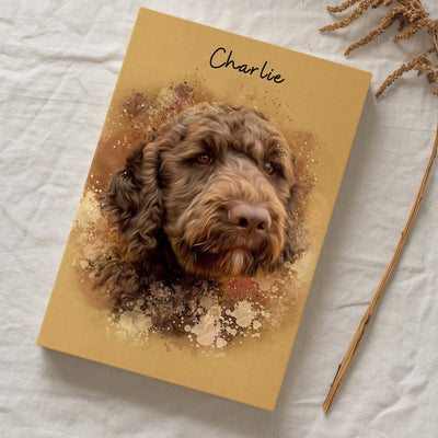 dog watercolor painting of a cute hairy breed dog with a color brown fur tone. 