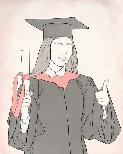 graduation canvas painting of a female graduating student