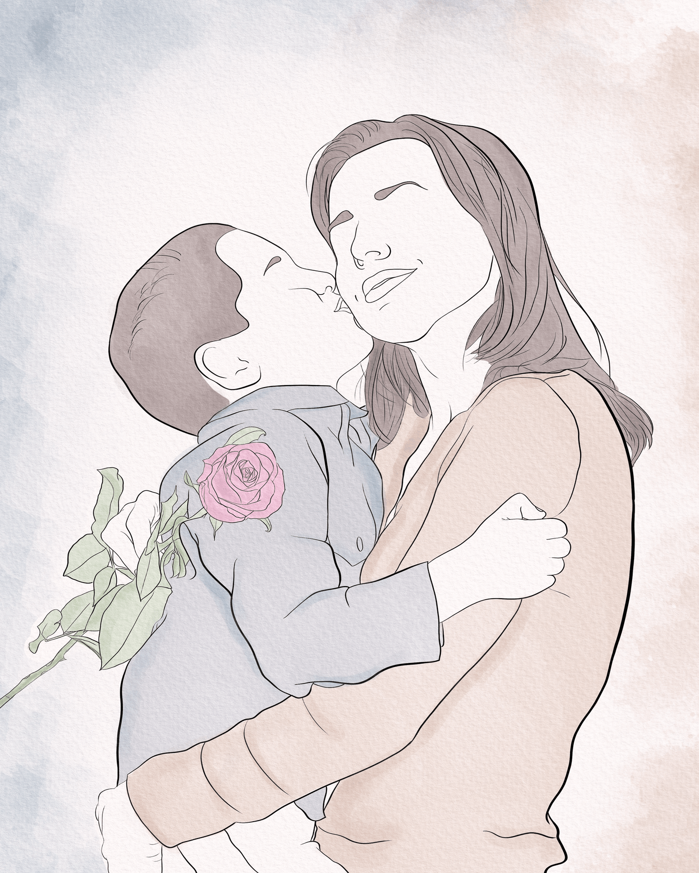 mother's day line art of a mother with her baby