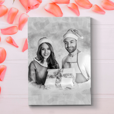 christmas graphite drawing of a lovely couple