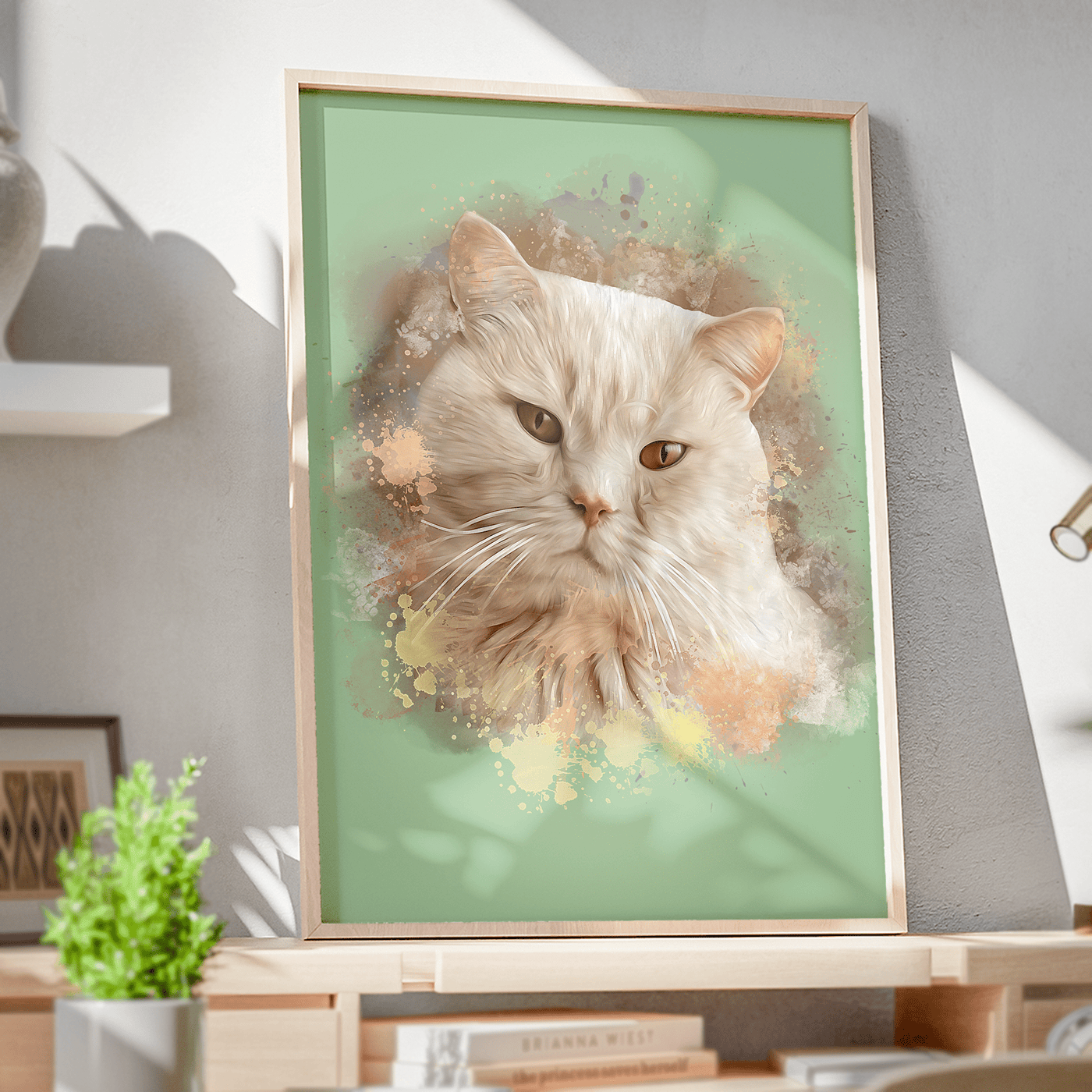 watercolor cat portrait of an adorable fur cat