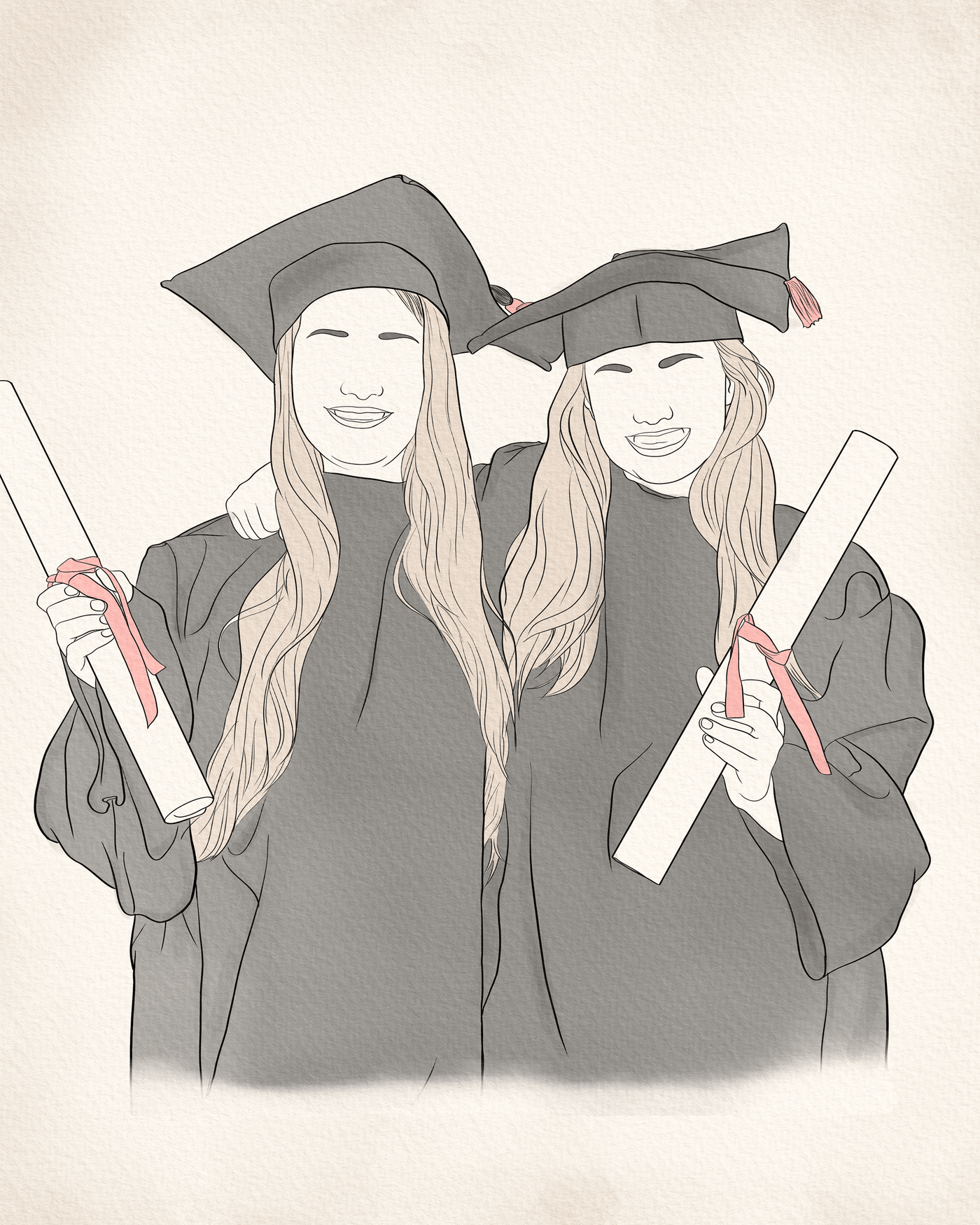 Graduation canvas painting of two female best friends who are graduating students