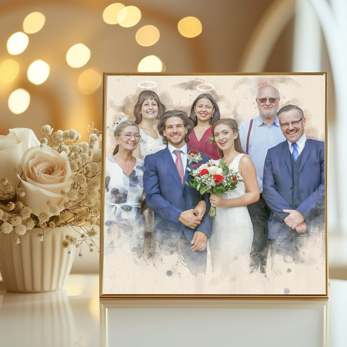wedding photo restoration of a lovely couple with their parent's and friends