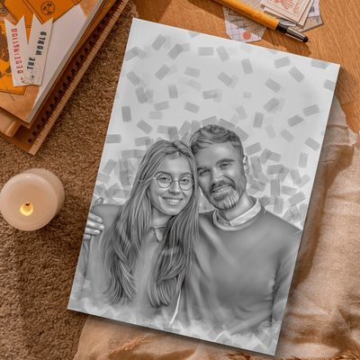 couple pencil drawing of a lovely couple drew in a black and white