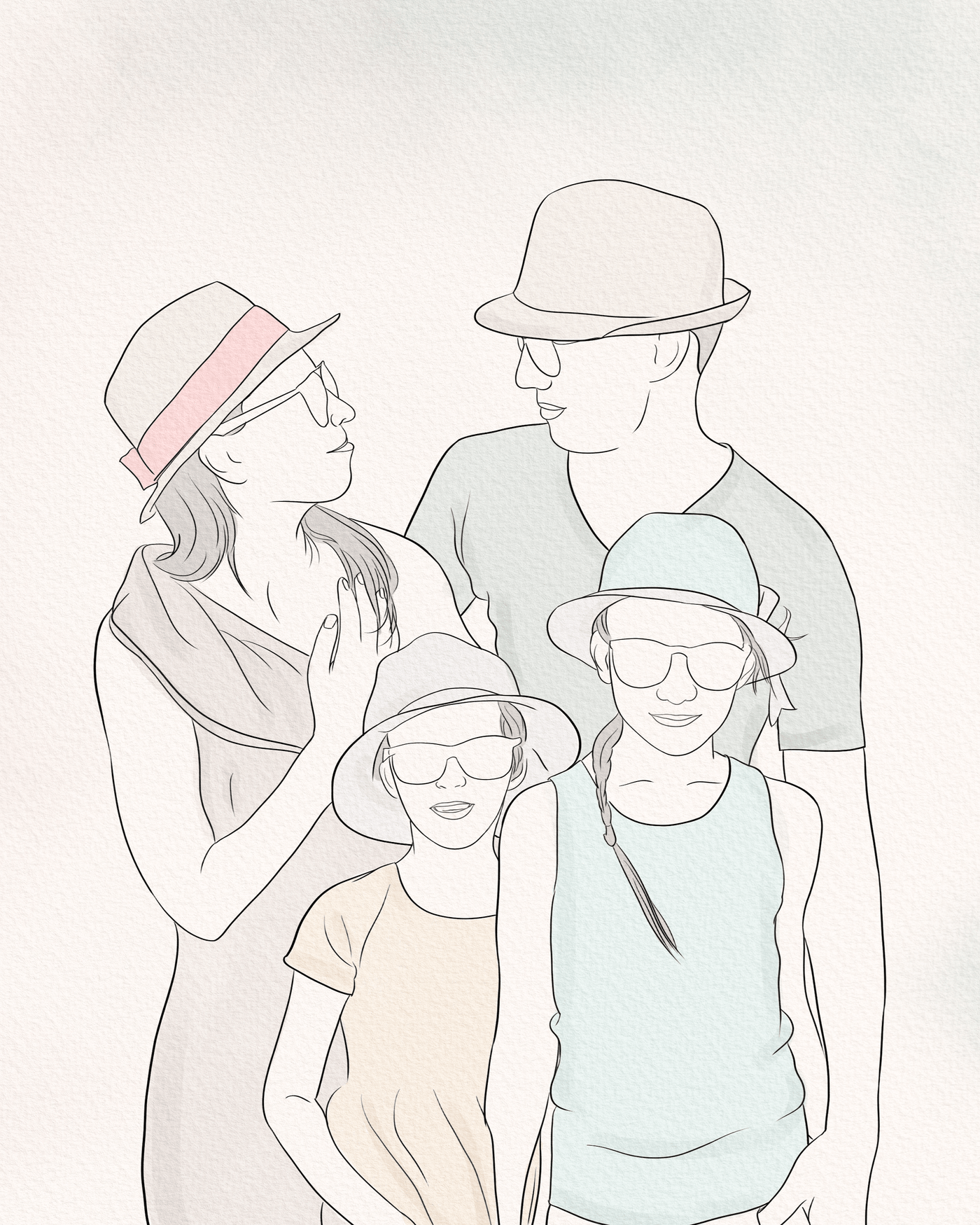 holiday line art of a lovely family