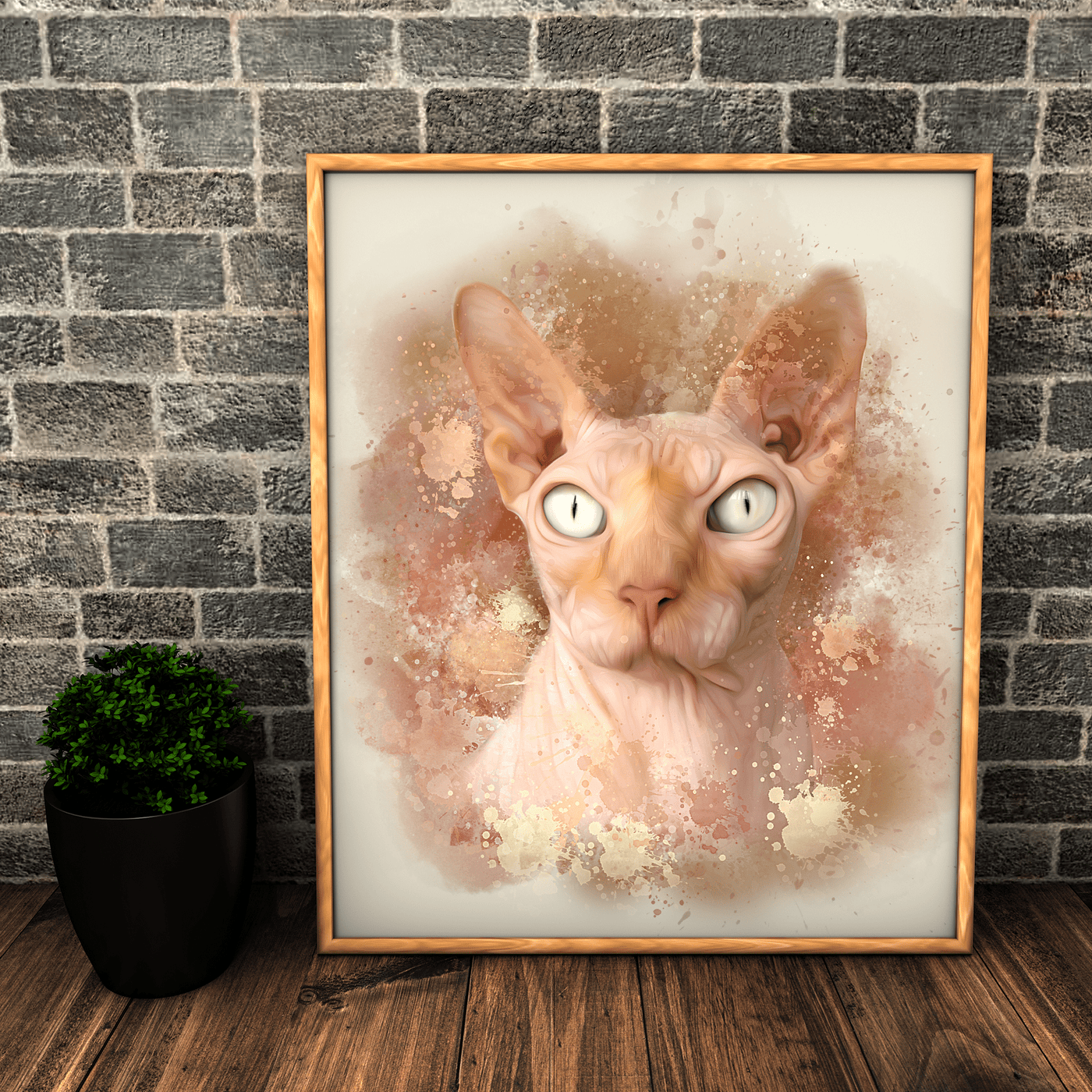 watercolor cat portrait of adorable orange fur cat