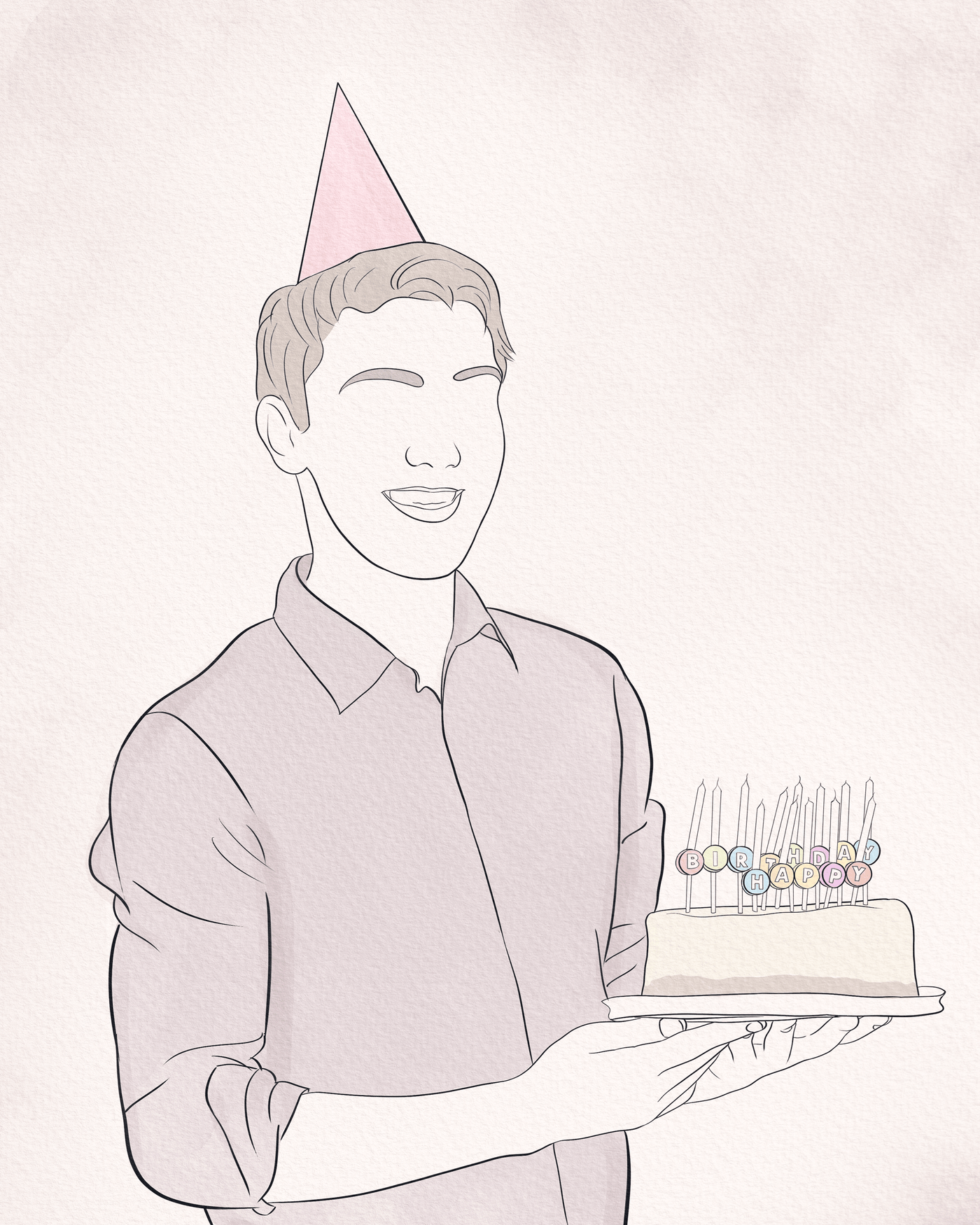 birthday line art of a young man