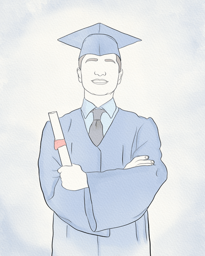 graduation canvas painting of a male graduating student
