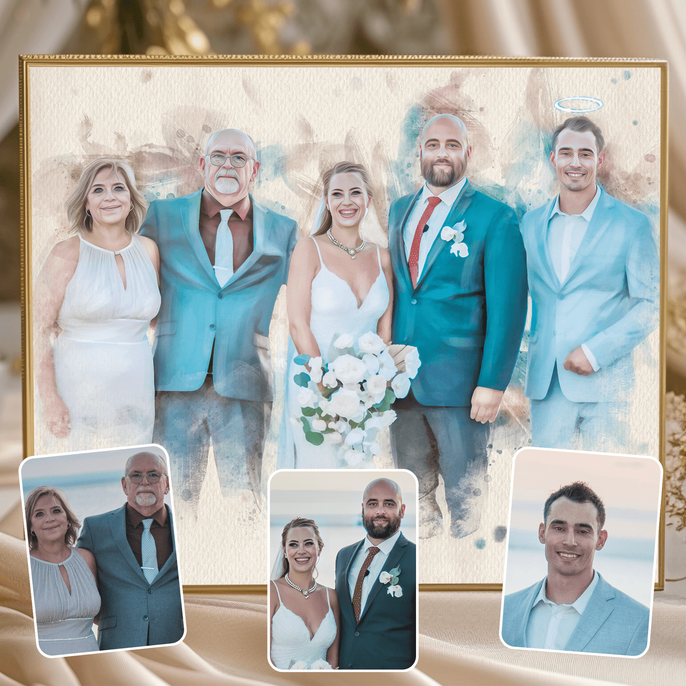wedding photo restoration of lovely couple with their parent's and friend