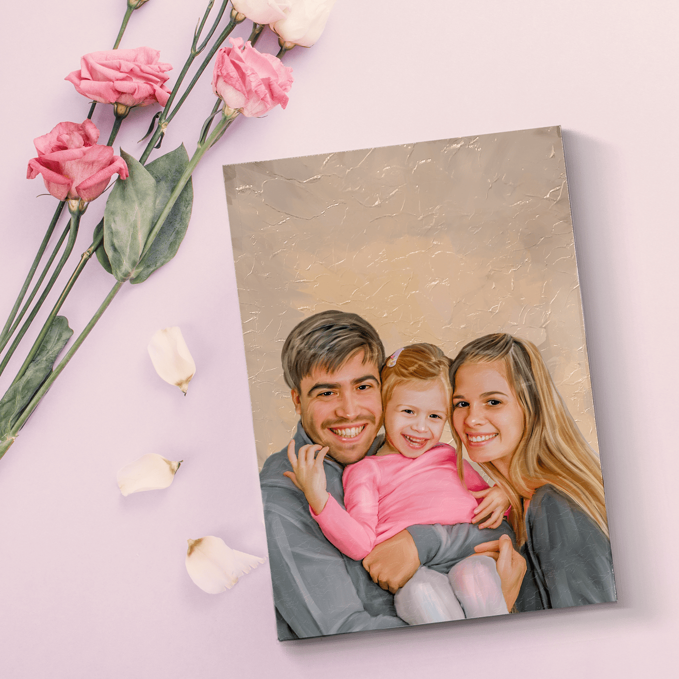 christmas acrylic painting of a lovely family