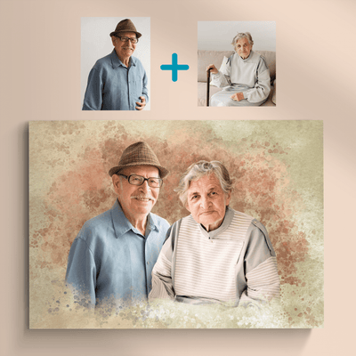 combine photos of an elderly couple, showcasing an amazing before-and-after transformation