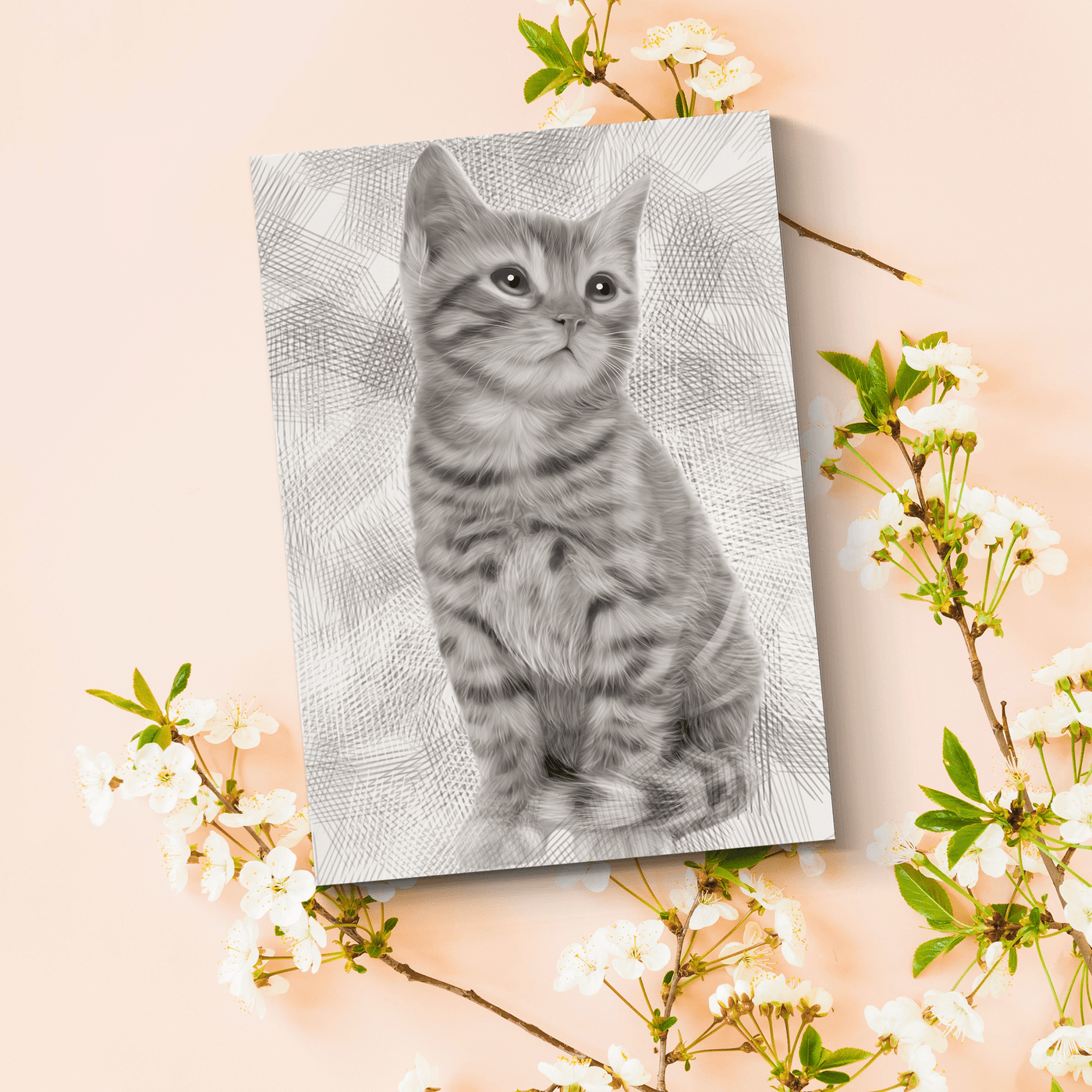pet charcoal drawing of an adorable cat