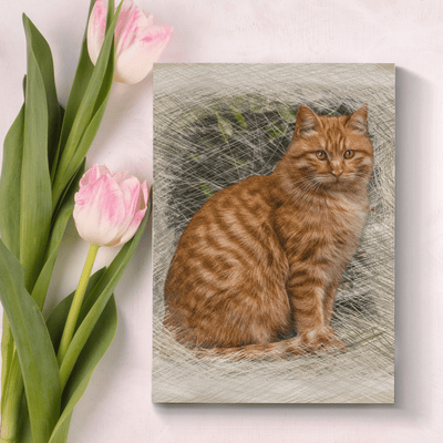 cat colored pencil drawing of an adorable orange tone cat
