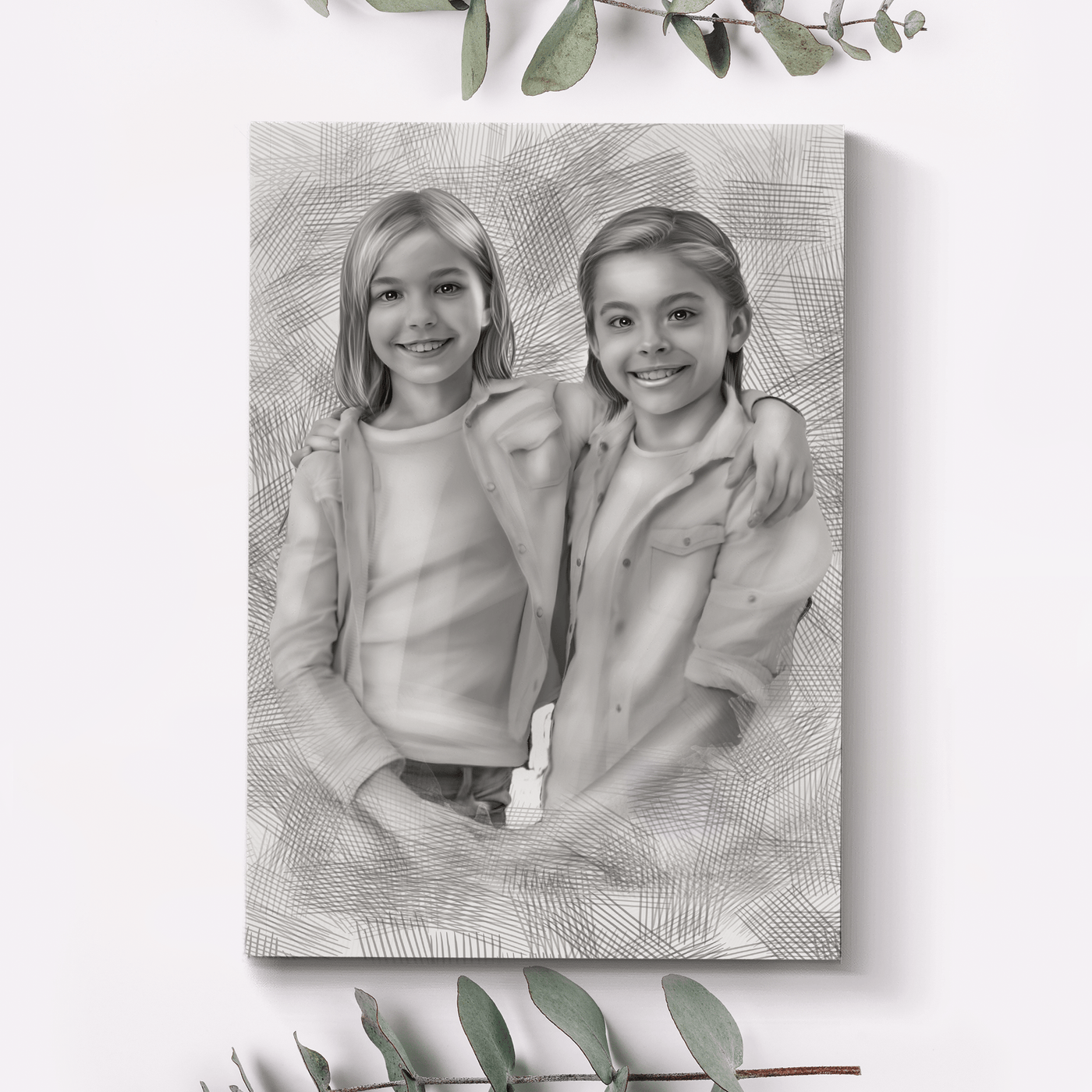 children pencil drawing of two lovely female buddies