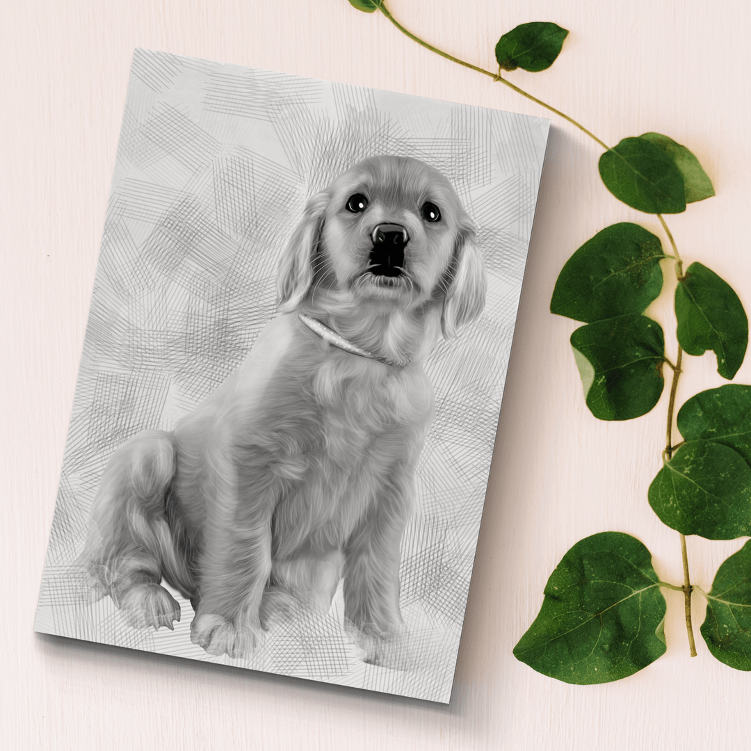 dog pencil portrait of an adorable puppy drawn in black and white
