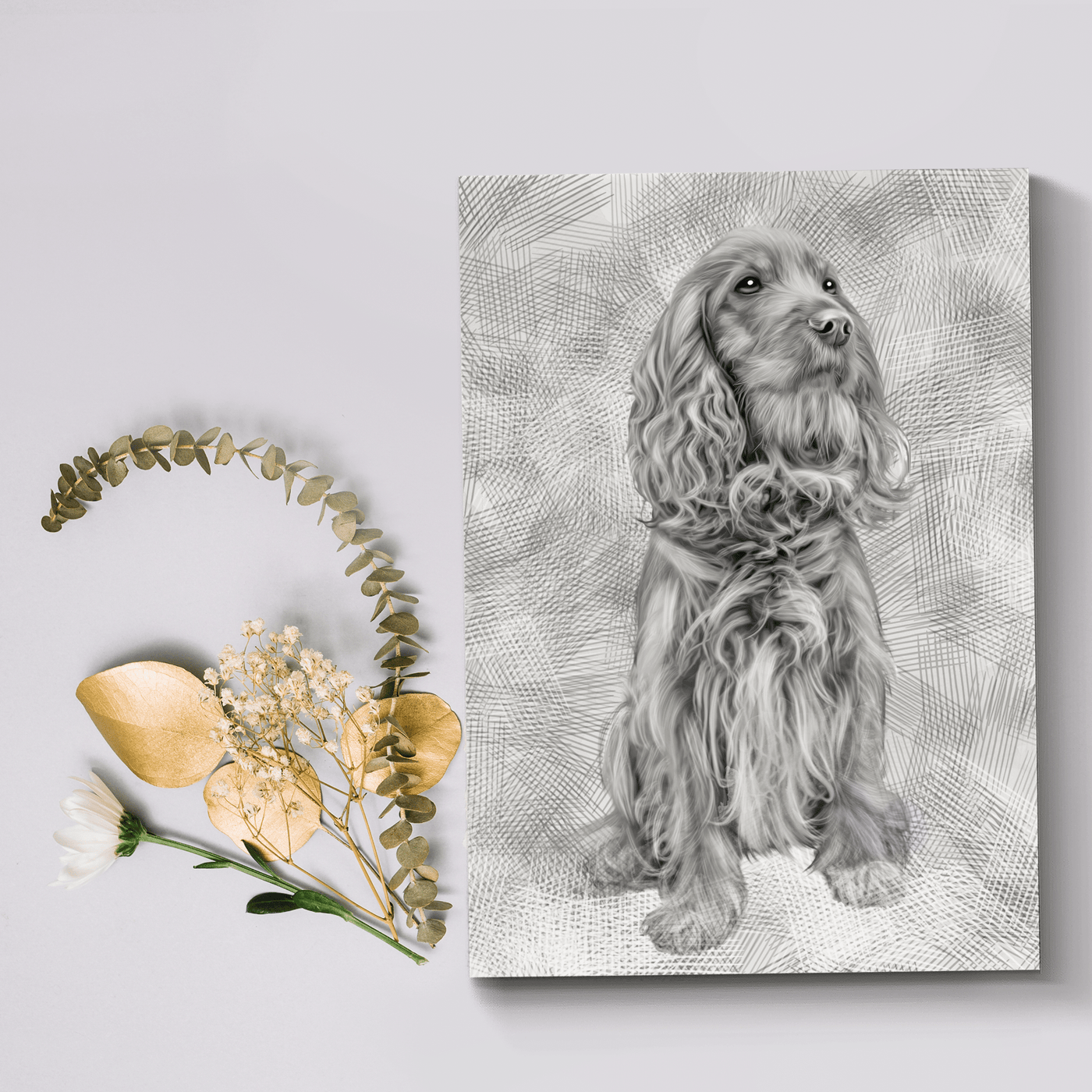 dog charcoal sketch of an adorable fur dog