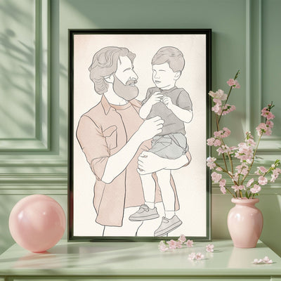 father's day line art of a father with his son