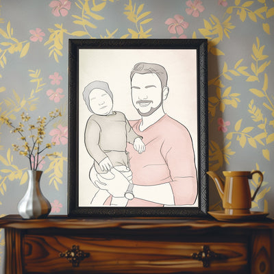 father's day line art of a father with his son