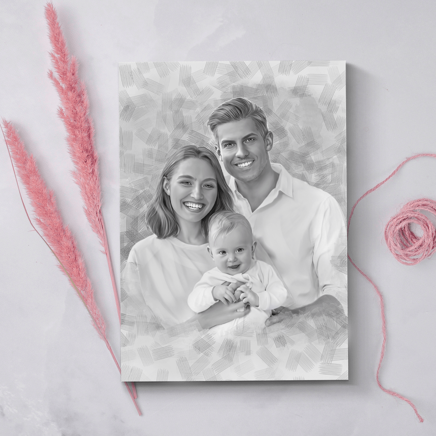 baby pencil sketch of a happy family