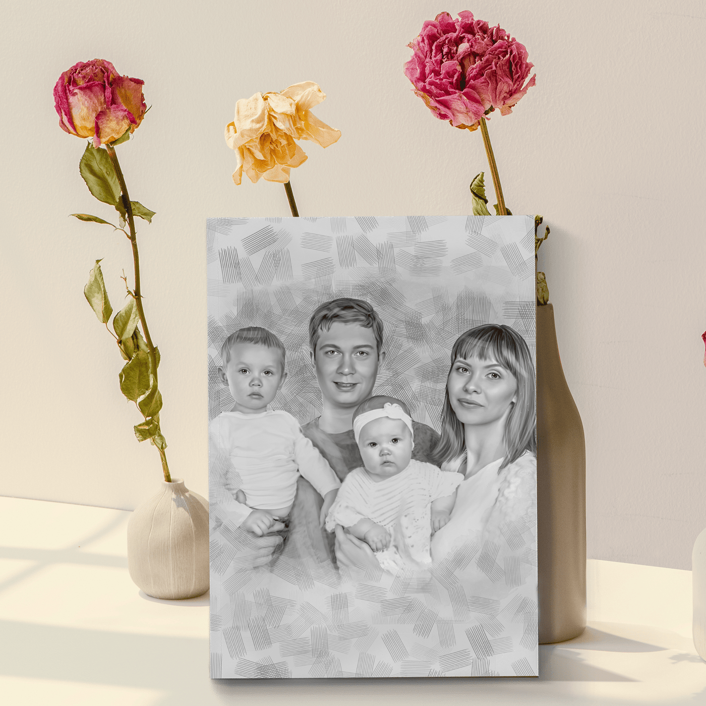 christmas canvas painting of a lovely family