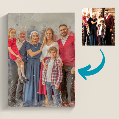 photo recreation of a whole family photo transforming from an old photo into a new and improved version.
