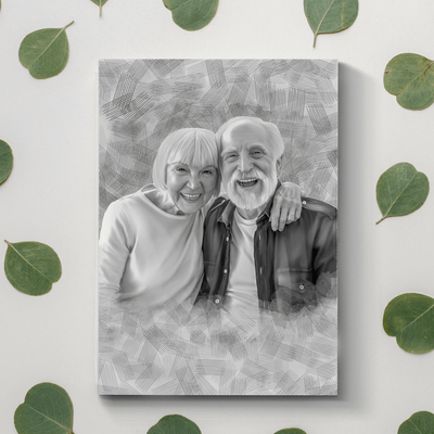 couple pencil drawing of a lovely elderly couple drew in black and white