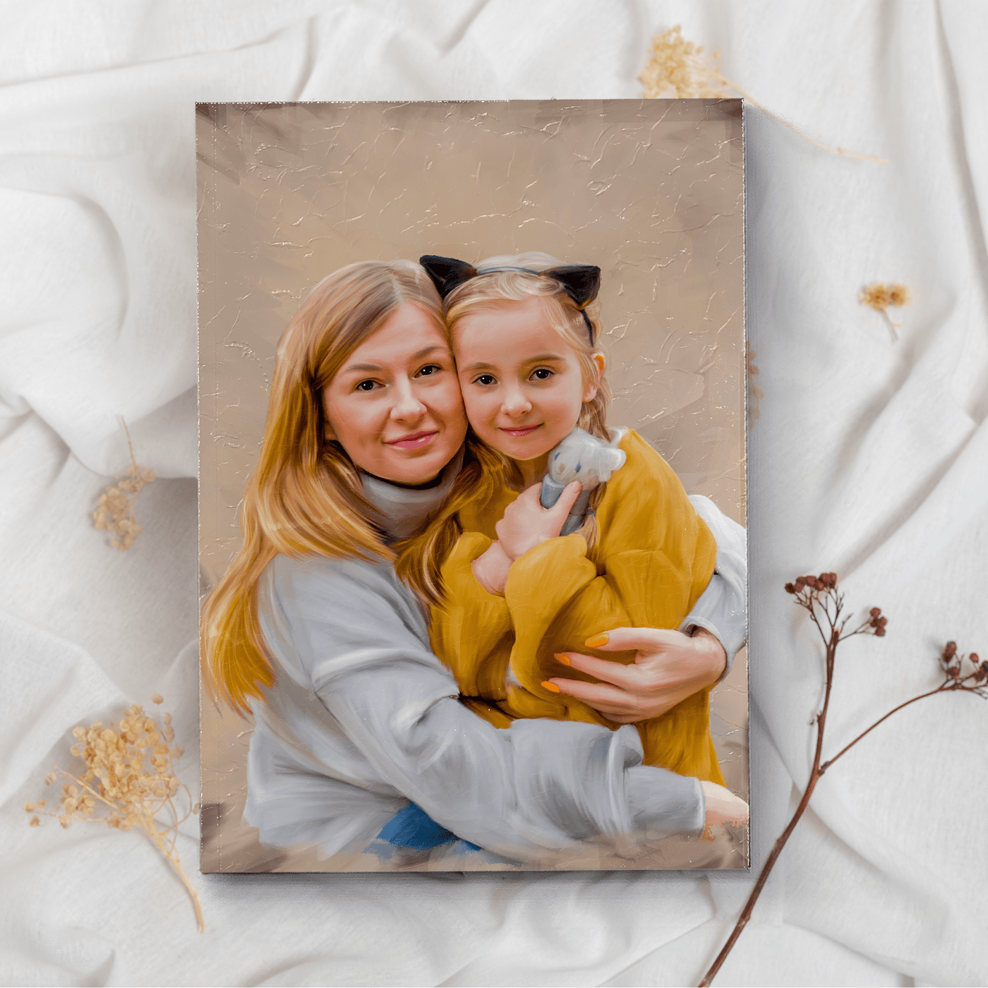 acrylic mother and daughter painting of a beautiful mother with her daughter