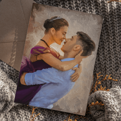valentine's day pastel portrait of a romantic couple