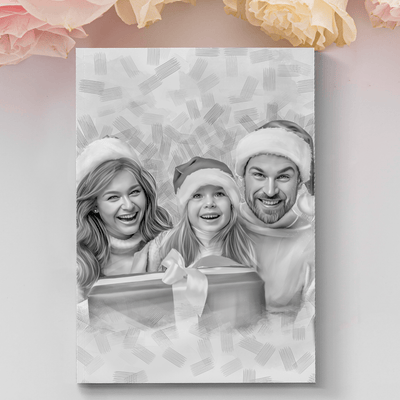 christmas canvas painting of a lovely  family