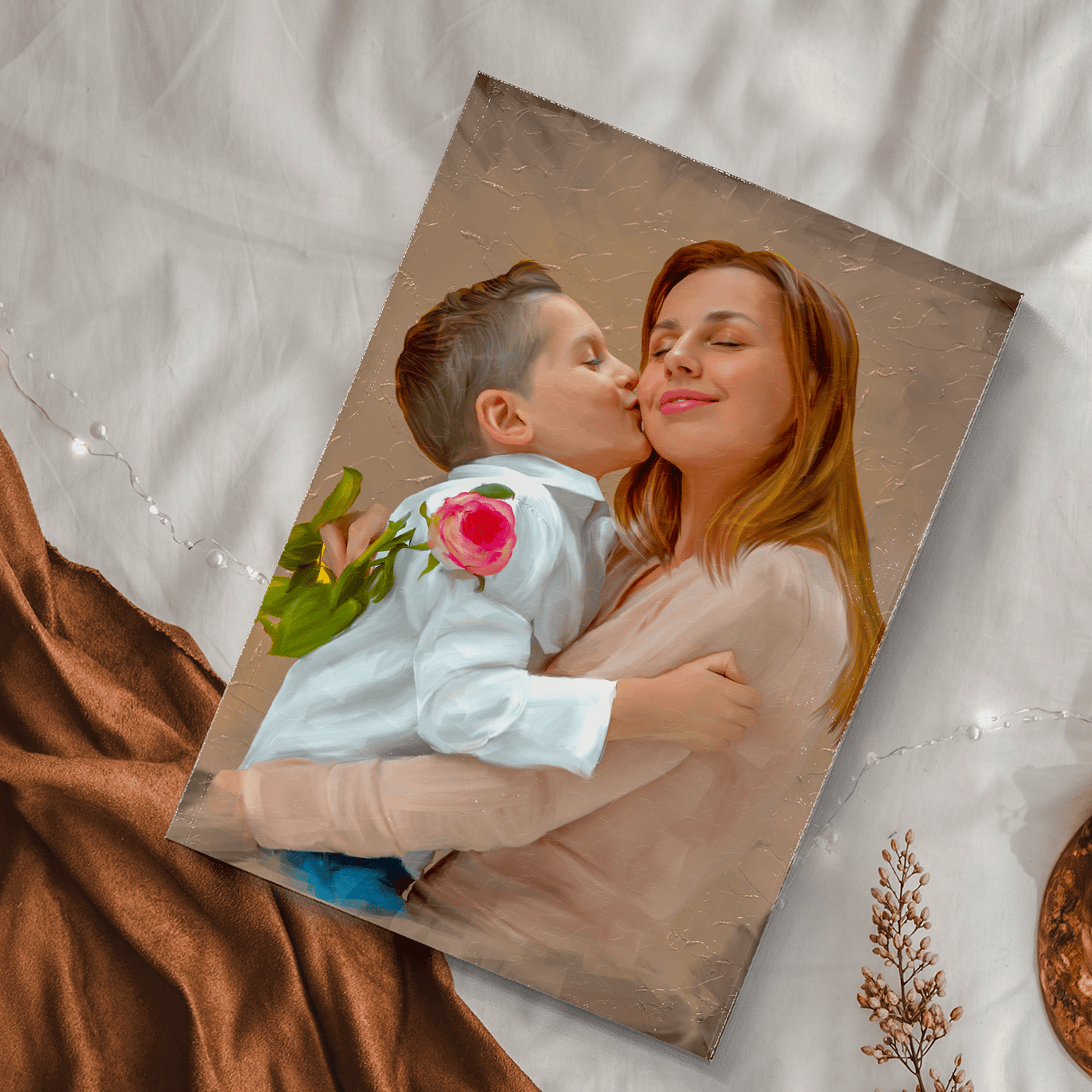 mother acrylic painting of a lovely mother with her son