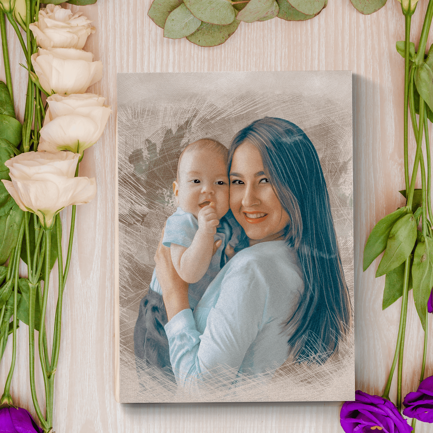baby colored pencil drawing of a lovely mother and son