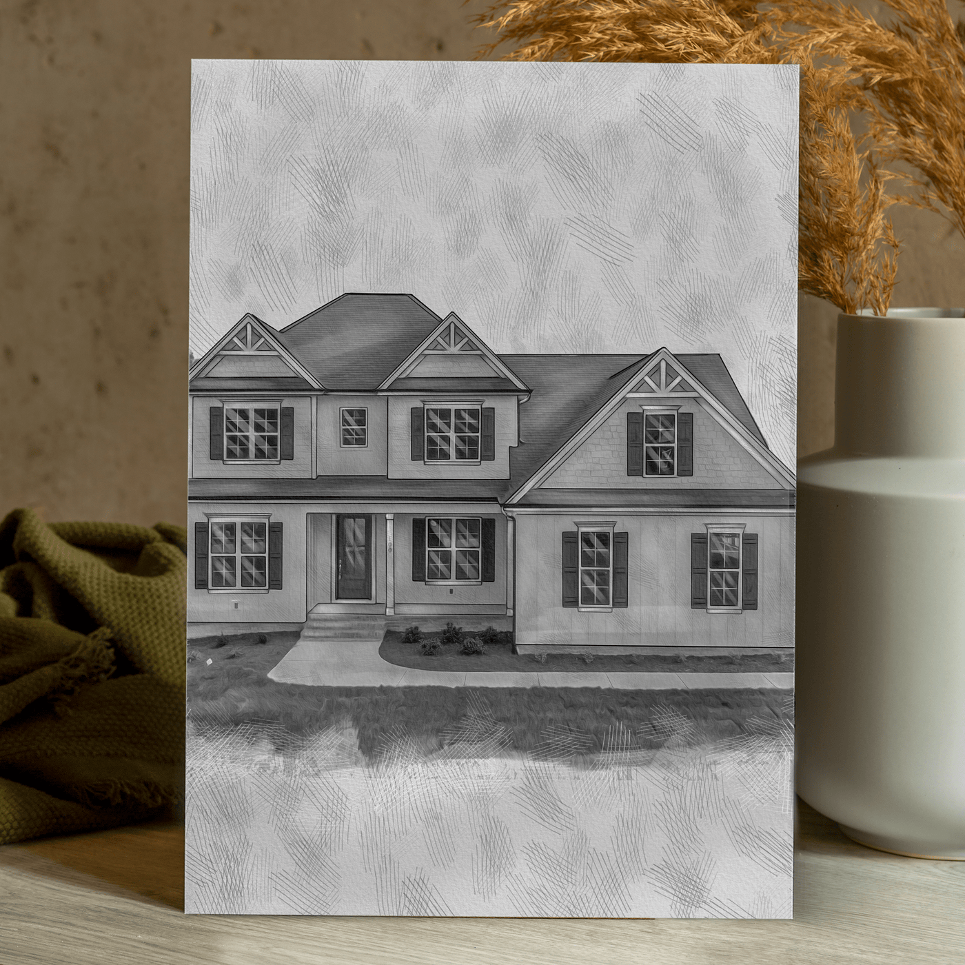 pencil drawing of a house done in black and white