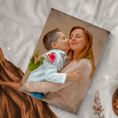mother's day acrylic painting of a mom with her son