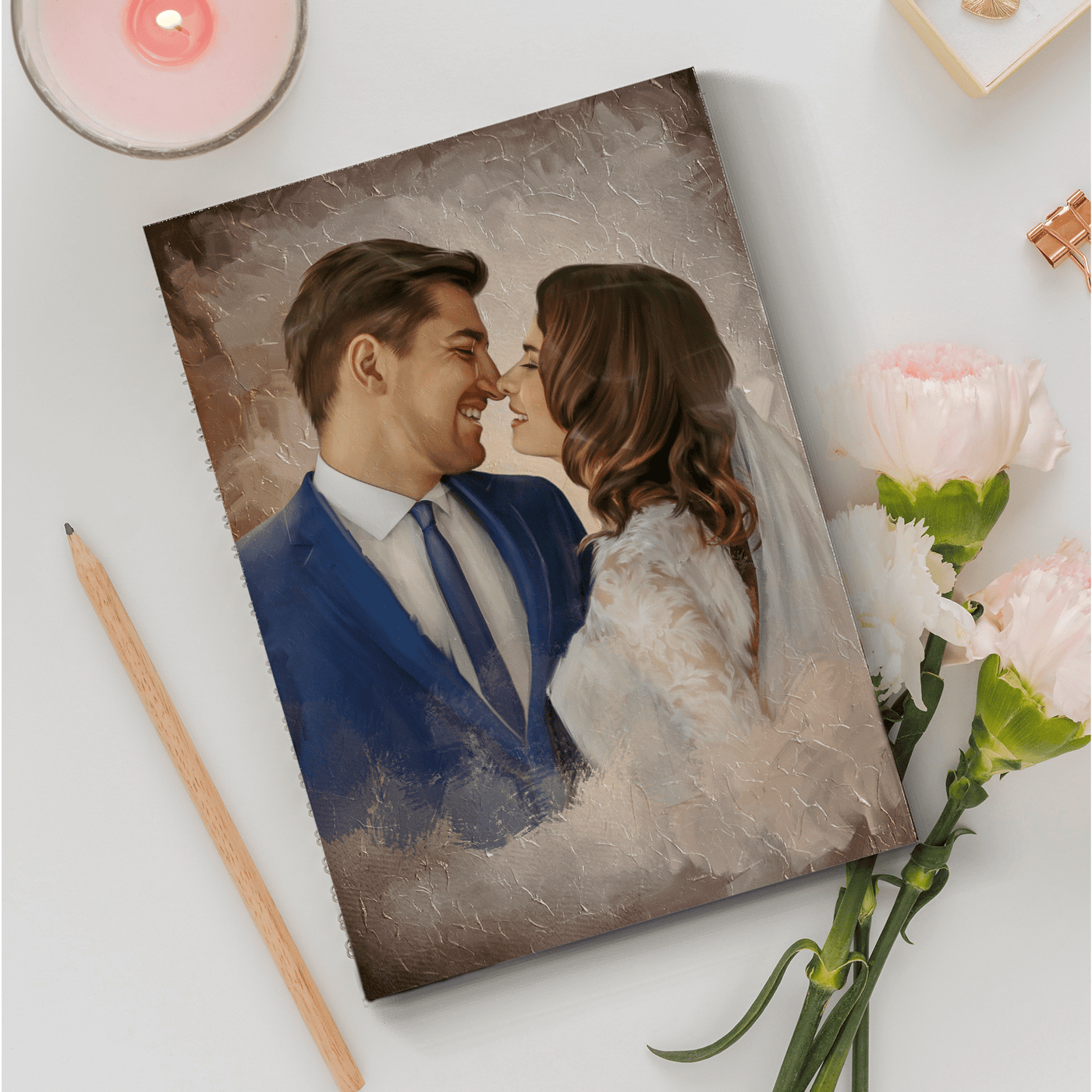 valentine's day pastel portrait of a romantic couple