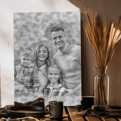 mother pencil drawing of a family drawn black and white