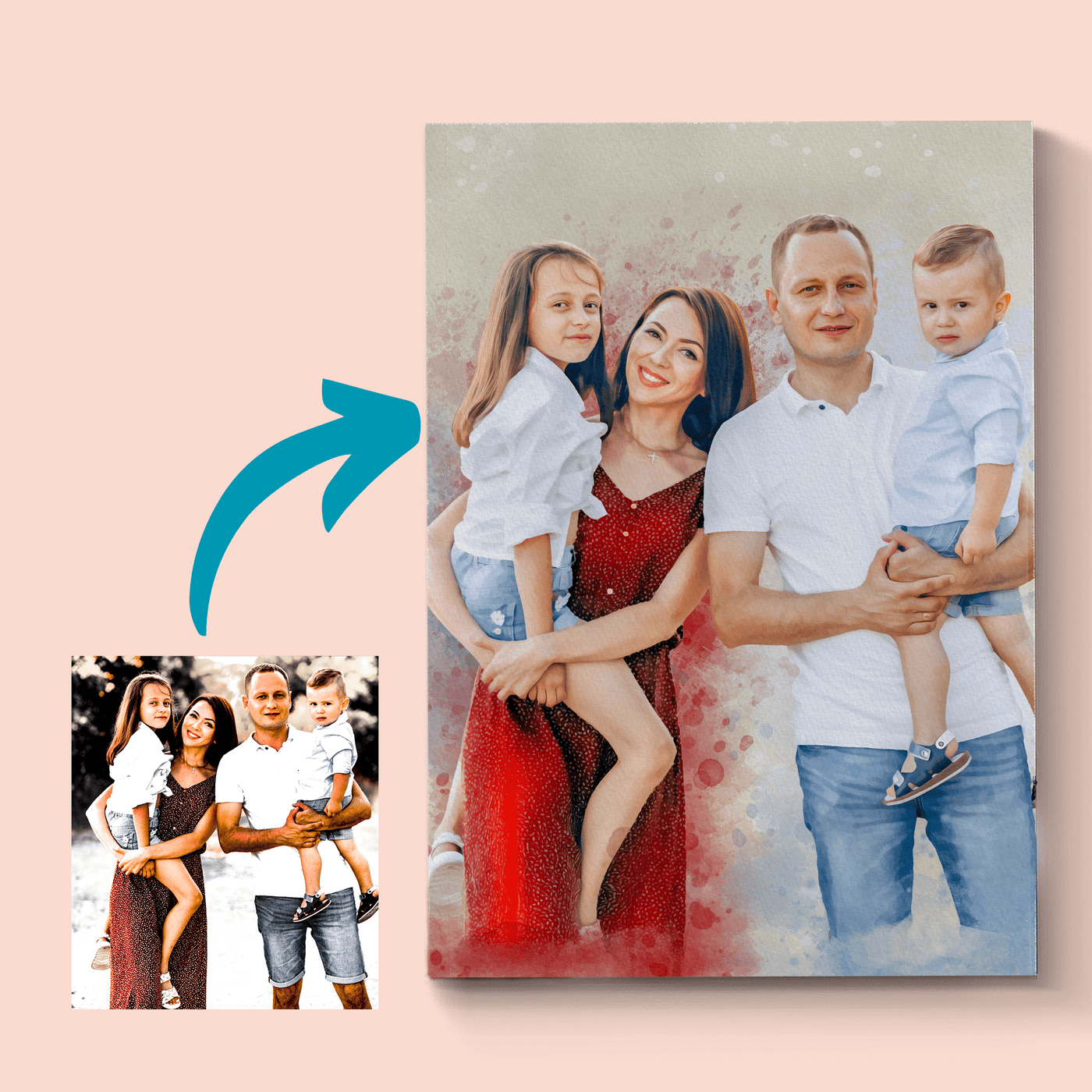 photo recreation of a family photo transforming from an old photo into a new and improved version.