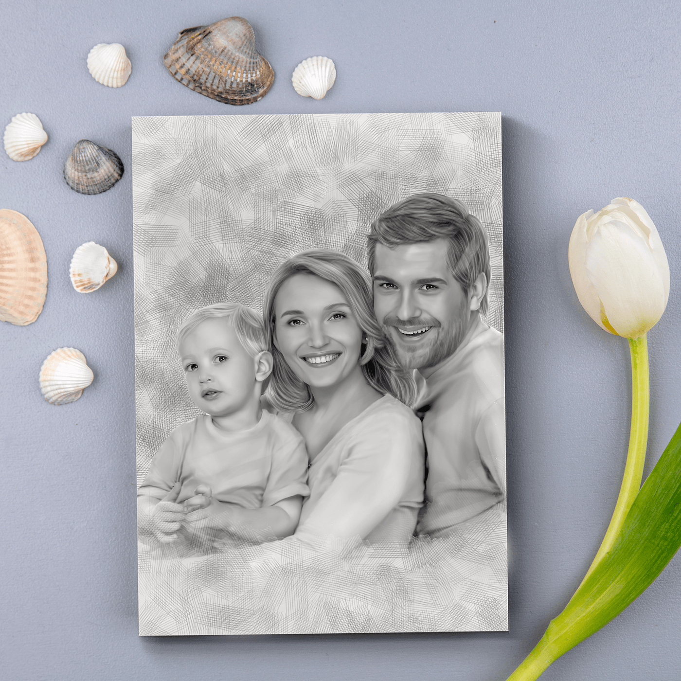 baby pencil sketch of a lovely family