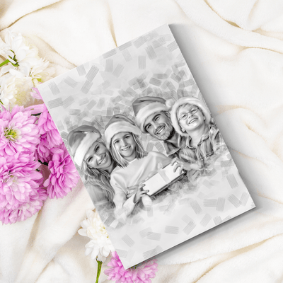 christmas canvas painting of a lovely  family