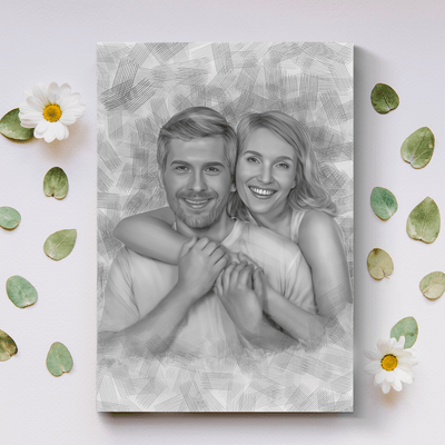 couple pencil drawing of a lovely couple drew in black and white