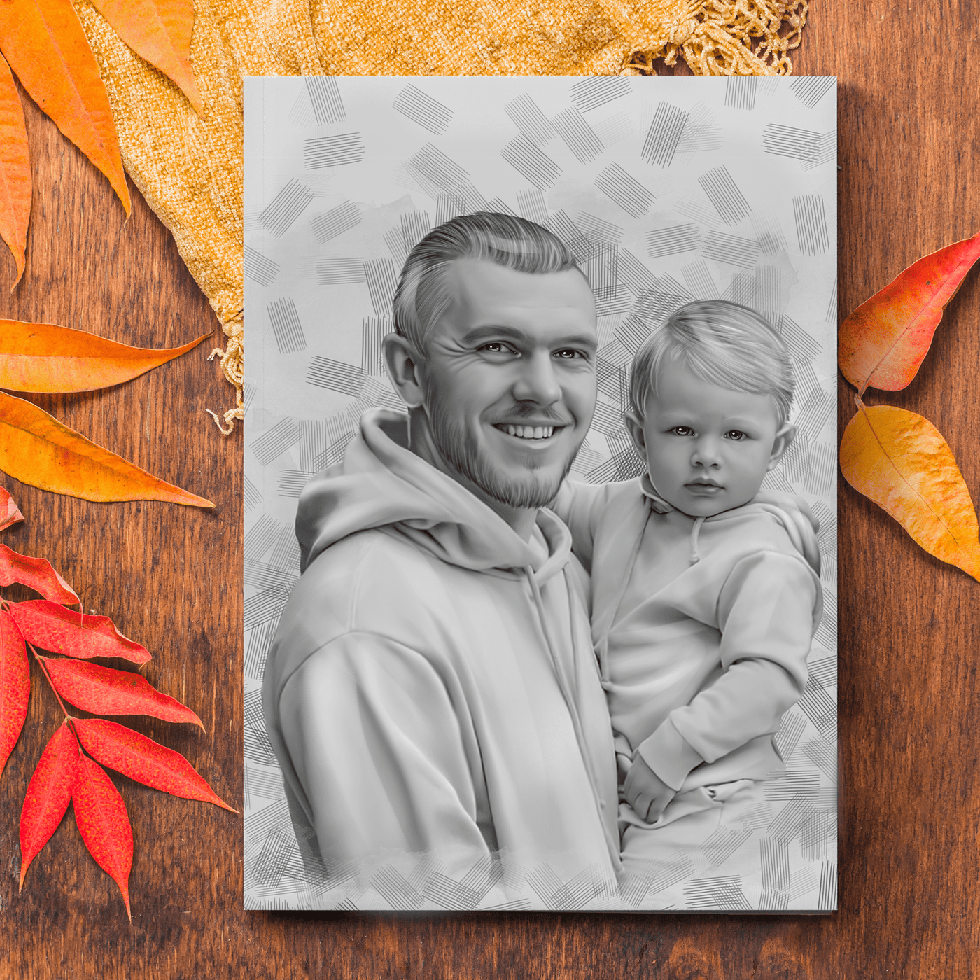 dad pencil drawing of a handsome father with his adorable son