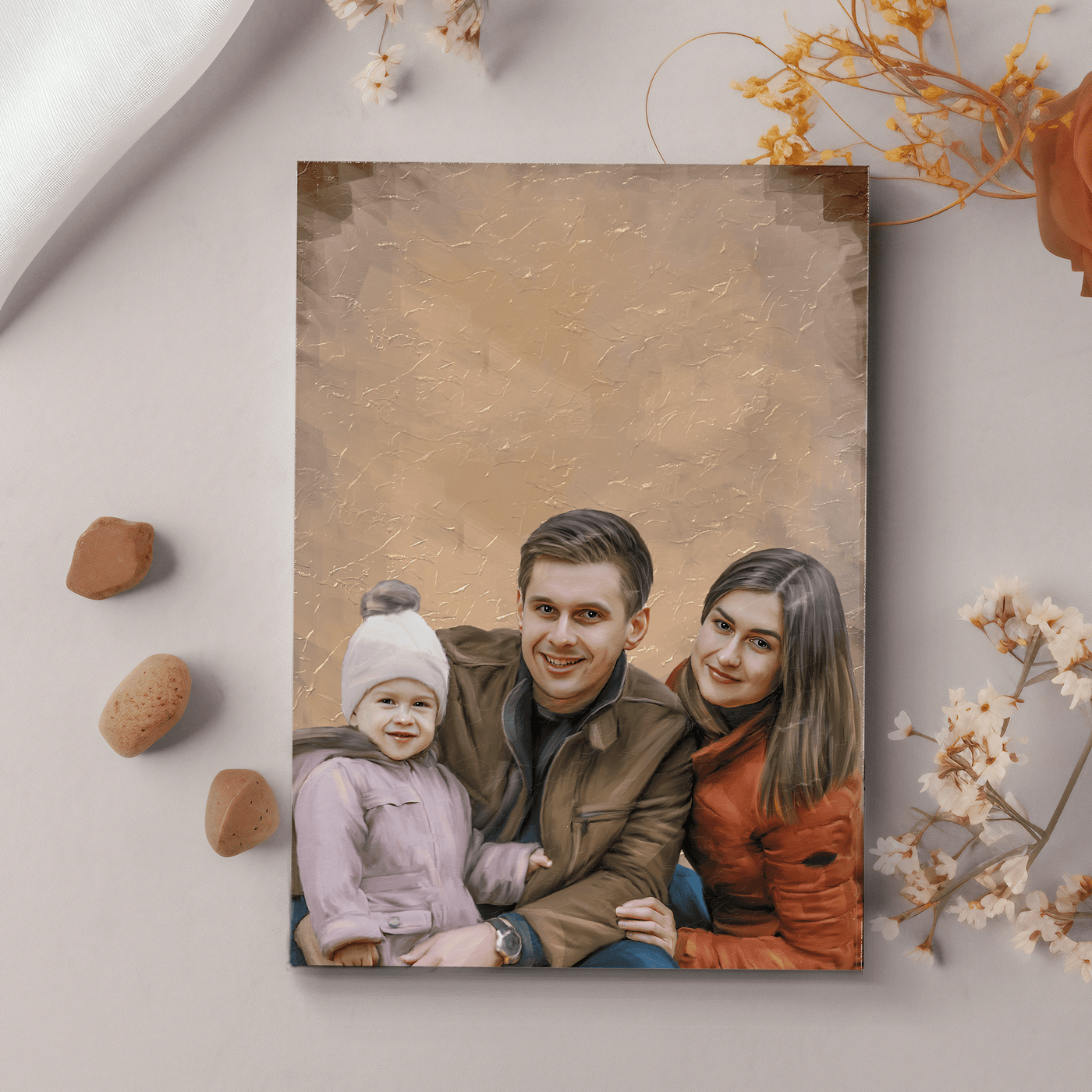 christmas acrylic painting of a lovely family