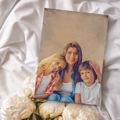 mother's day acrylic painting of a mom with her son and daughter